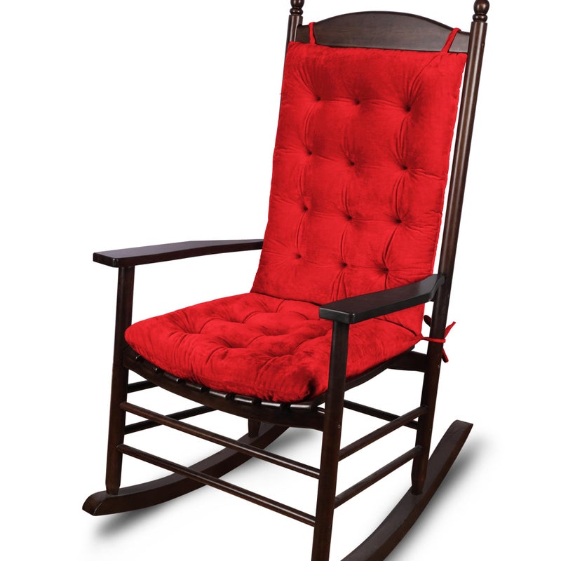 ELFJOY Rocking Chair Cushion Large Rocking Chair Pads with Ties Premium Tufted High Back and Seat Cushion 2 Piece Set Red - Image 1